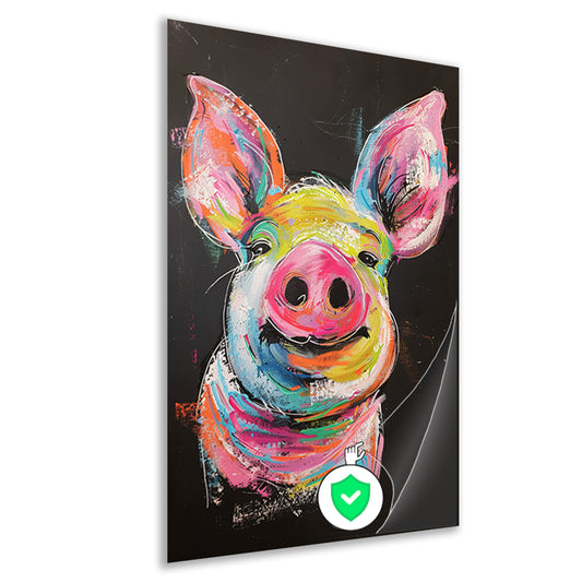 Kleurrijk portret van een vrolijk varken poster