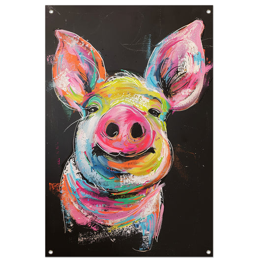 Kleurrijk portret van een vrolijk varken tuinposter