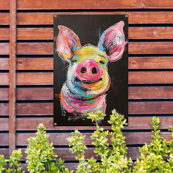 Kleurrijk portret van een vrolijk varken tuinposter