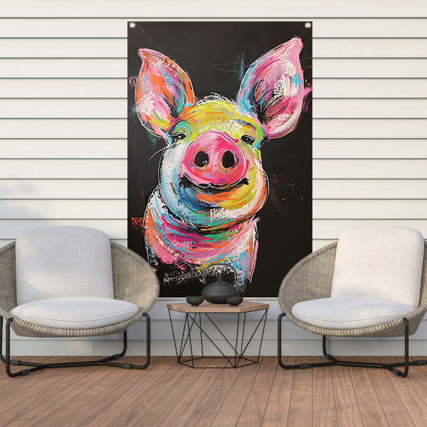 Kleurrijk portret van een vrolijk varken tuinposter