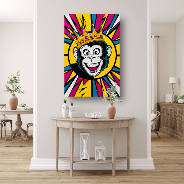 Vrolijke aap met kroon in popart stijl canvas