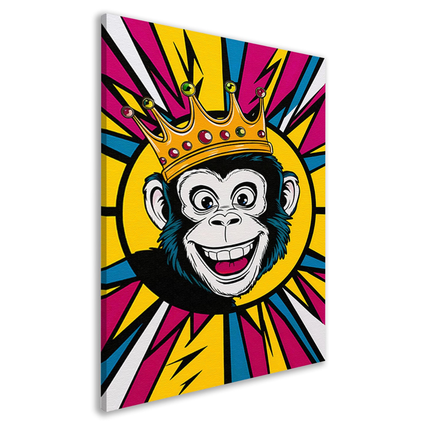 Vrolijke aap met kroon in popart stijl canvas