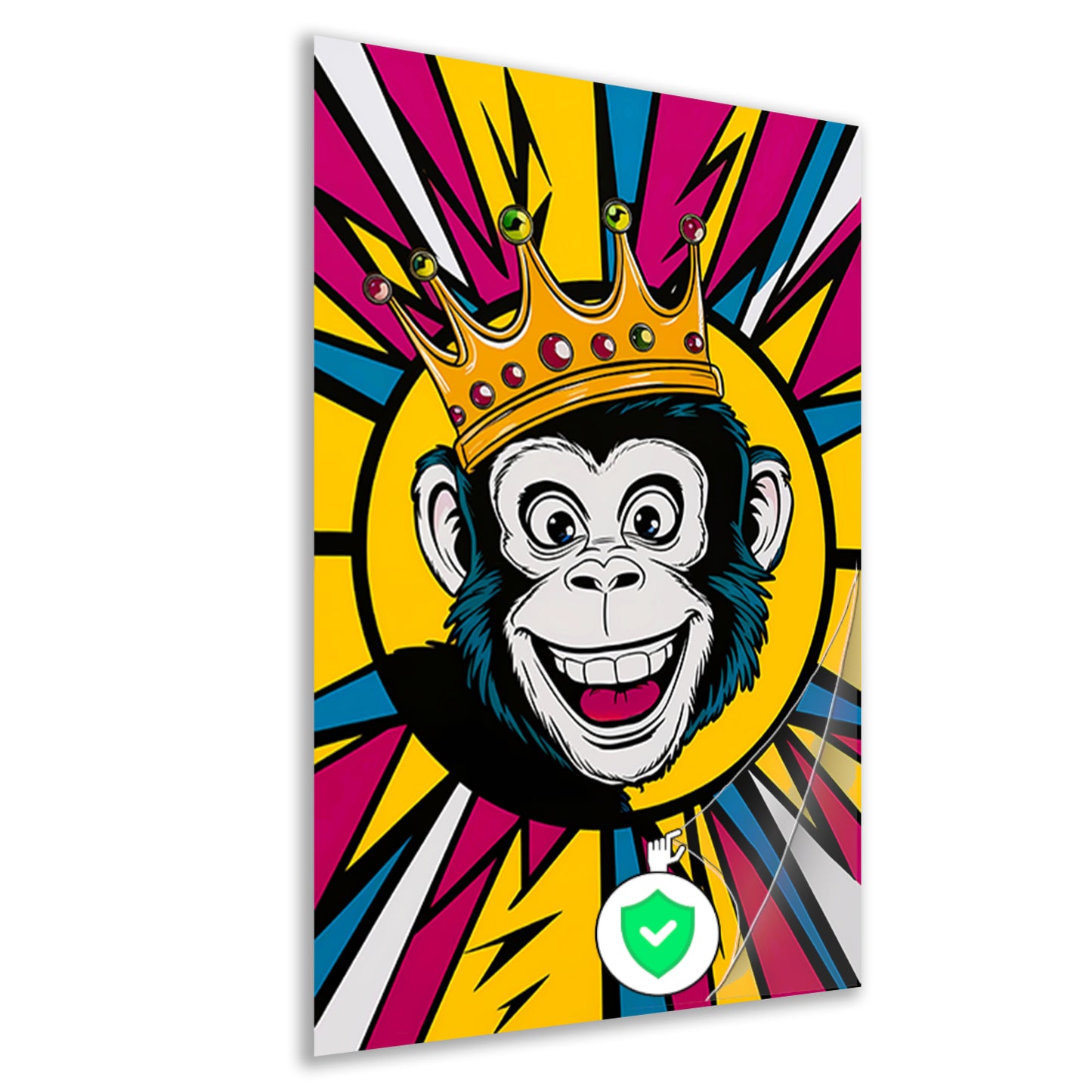 Vrolijke aap met kroon in popart stijl poster