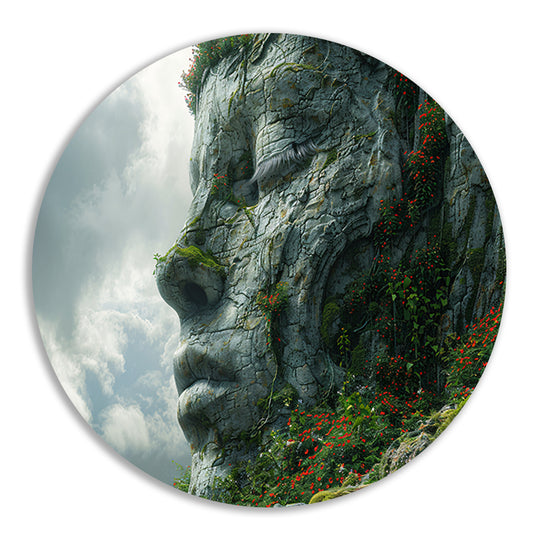 Een Steengezicht Begroeid met Wilde Bloemen aluminium muurcirkel