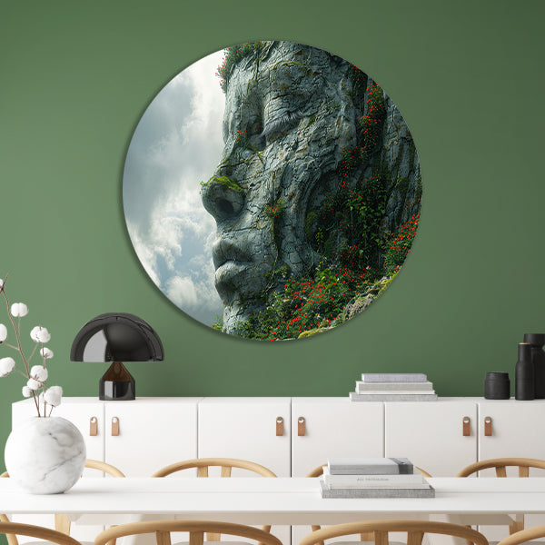 Een Steengezicht Begroeid met Wilde Bloemen aluminium muurcirkel