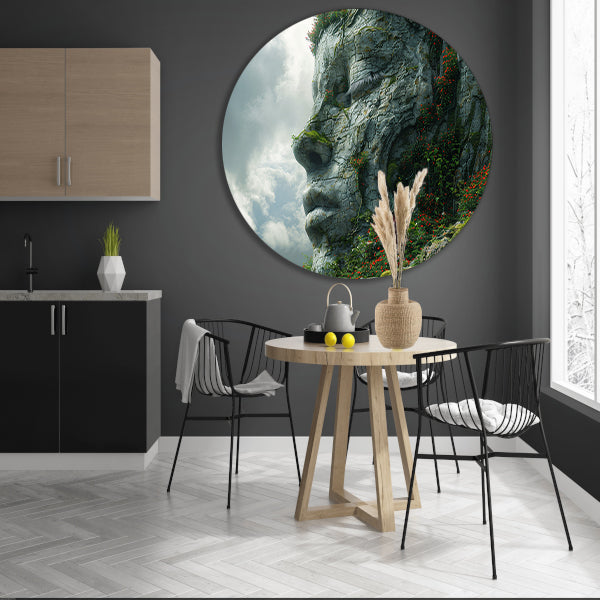 Een Steengezicht Begroeid met Wilde Bloemen aluminium muurcirkel