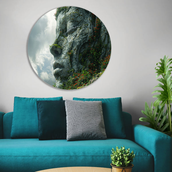 Een Steengezicht Begroeid met Wilde Bloemen aluminium muurcirkel
