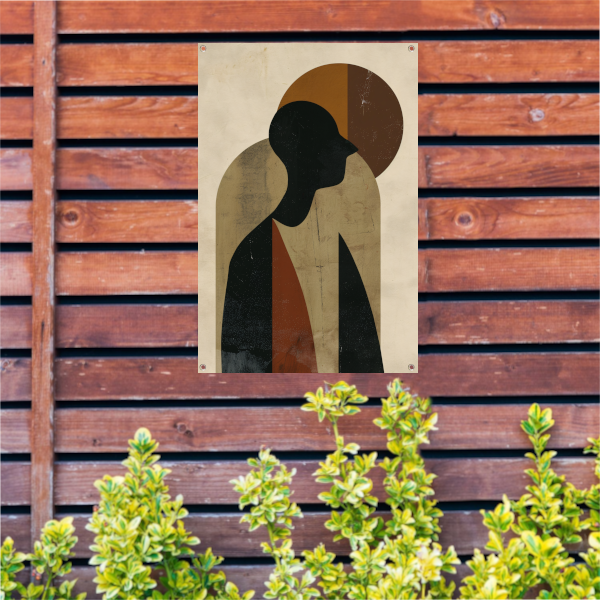Abstract silhouet met geometrische vormen en neutrale kleuren tuinposter