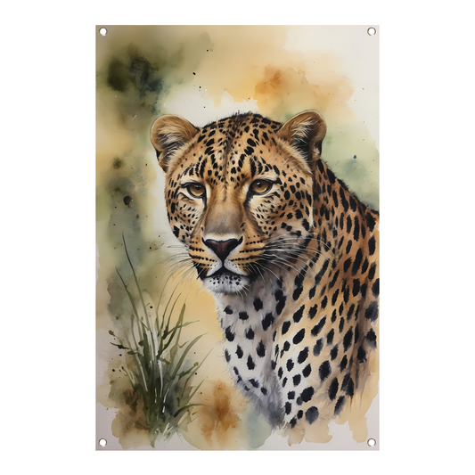 Alert Luipaard in Warme Aquarel Tinten tuinposter