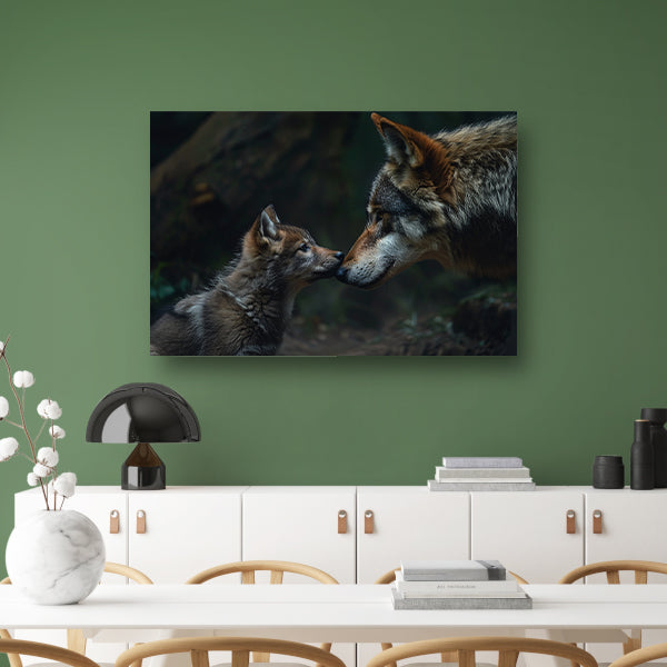 Wolf en welp in het bos poster
