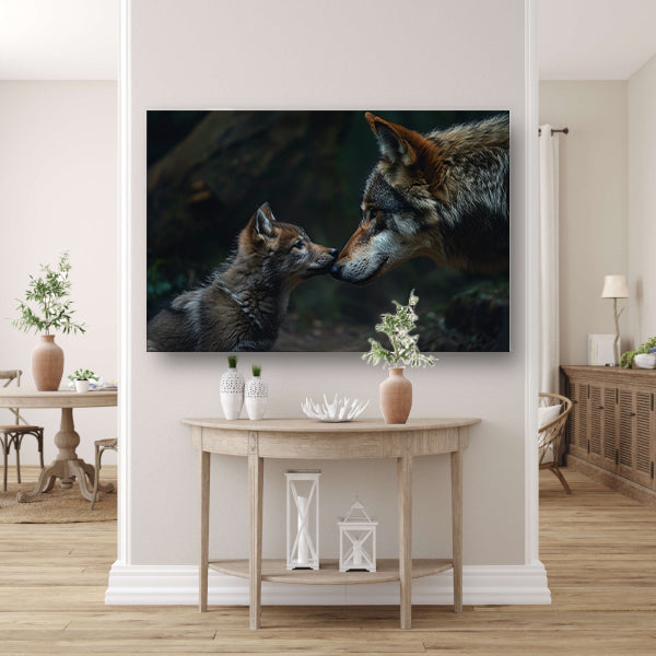Wolf en welp in het bos poster