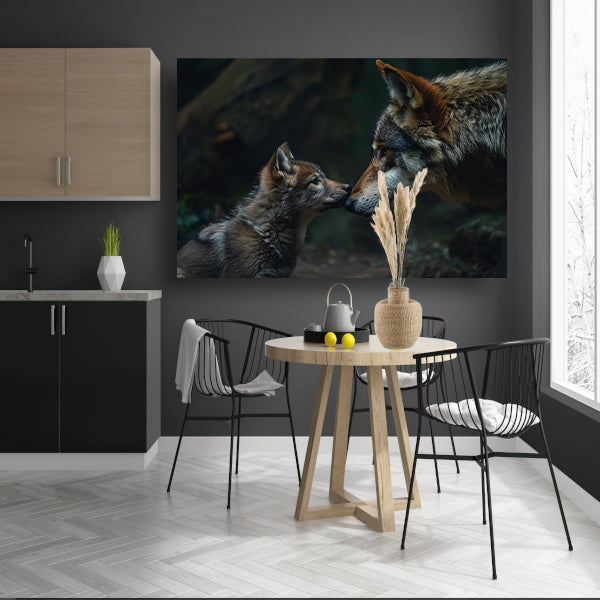 Wolf en welp in het bos poster