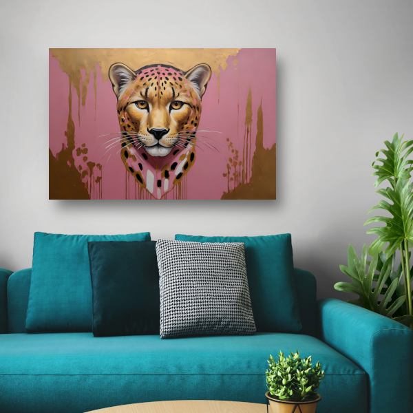 Gouden Glans Luipaard Moderne Kunst canvas met baklijst