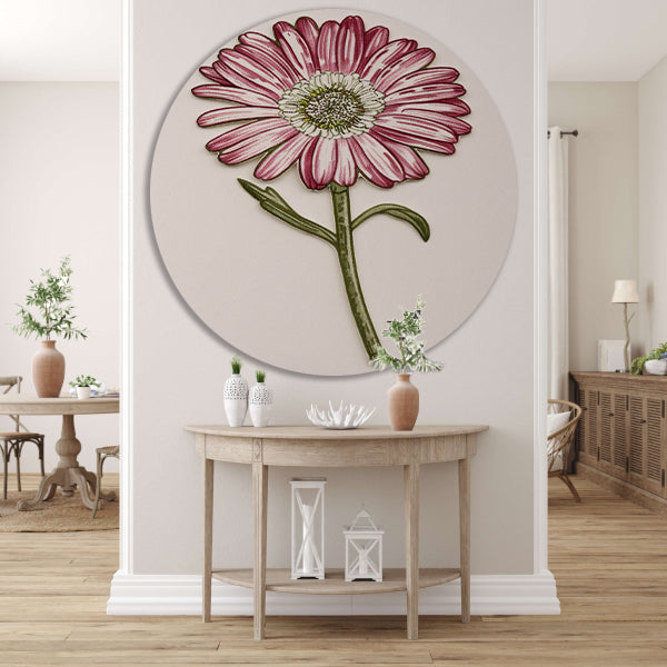 Gedetailleerde aquarel bloem met bladeren forex muurcirkel