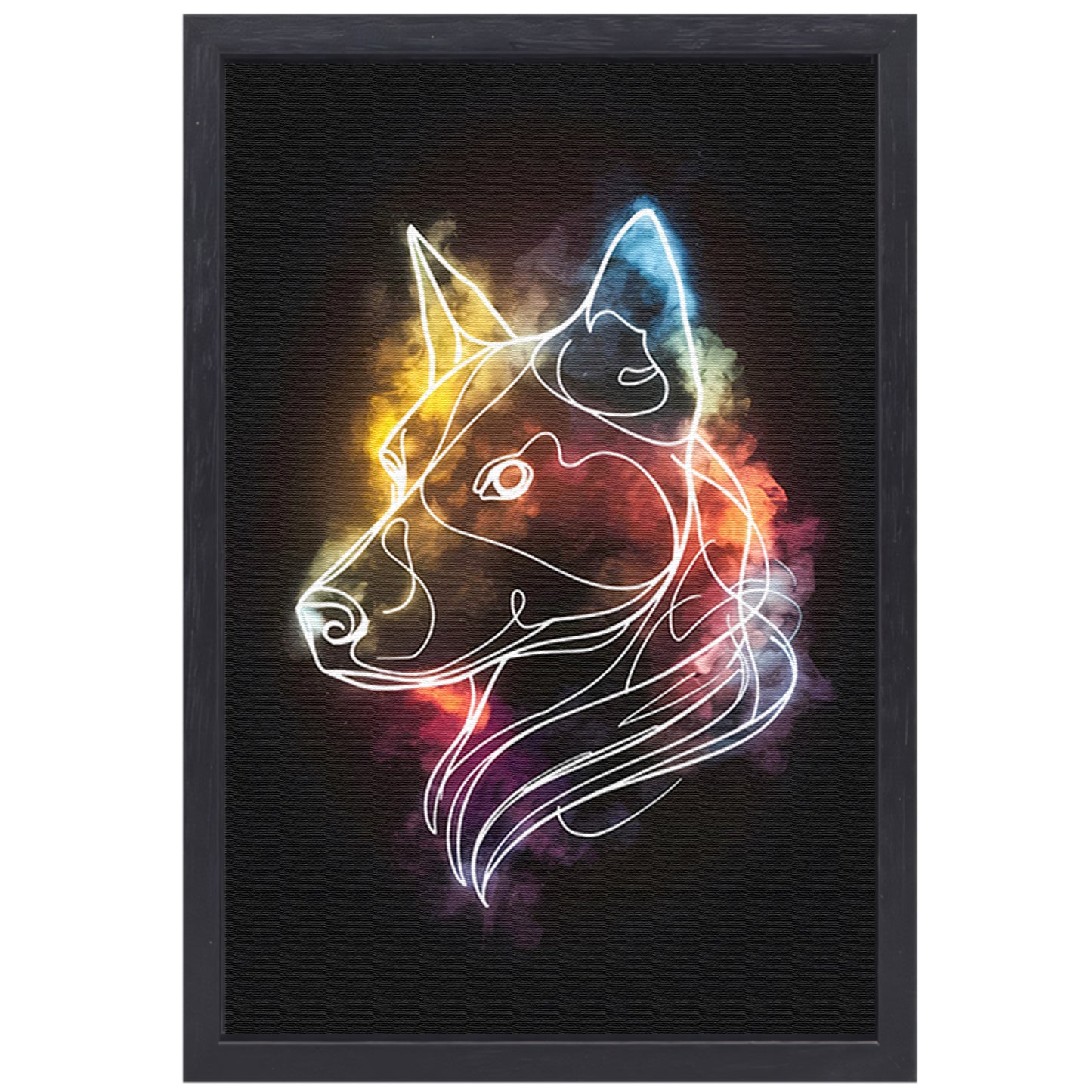 Wolf Silhouet met Abstract Kleurenspectrum canvas met baklijst