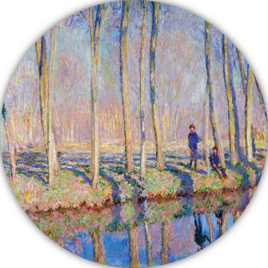 Jean-Pierre Hoschedé en Michel Monet aan de oever van de Epte - Claude Monet aluminium muurcirkel