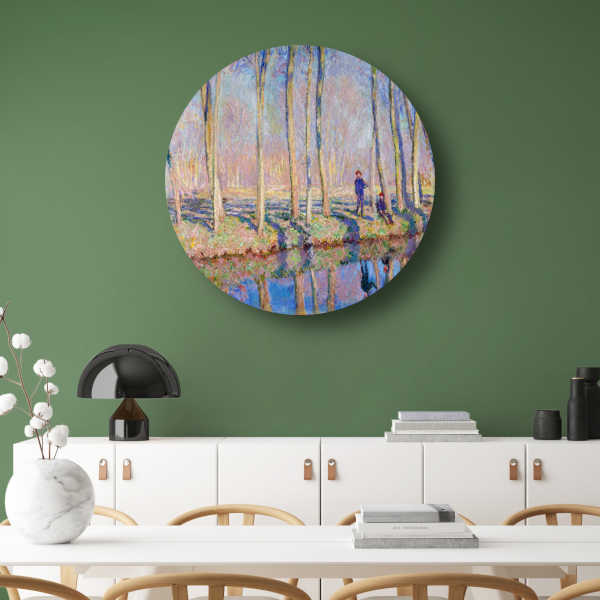 Jean-Pierre Hoschedé en Michel Monet aan de oever van de Epte - Claude Monet aluminium muurcirkel