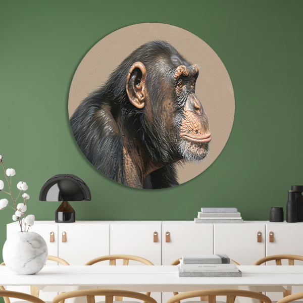 Gedetailleerde realistische aquarel van een aap aluminium muurcirkel