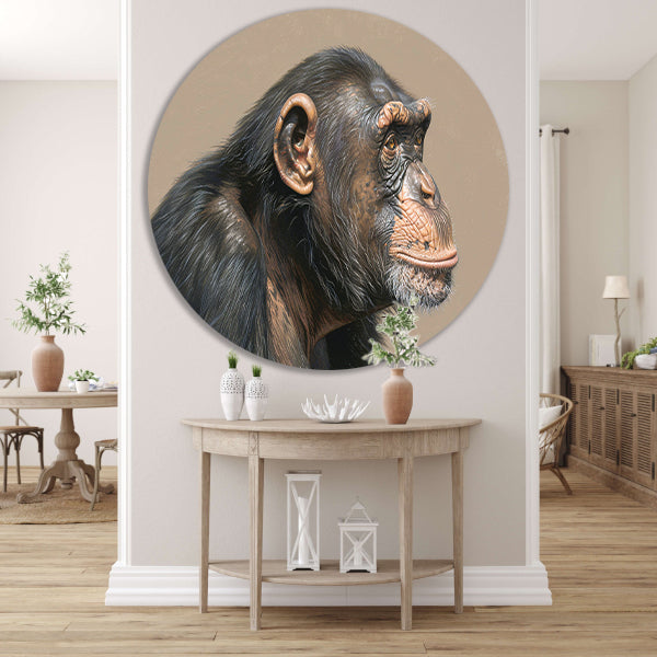 Gedetailleerde realistische aquarel van een aap aluminium muurcirkel