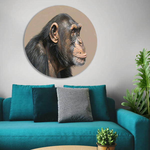 Gedetailleerde realistische aquarel van een aap aluminium muurcirkel