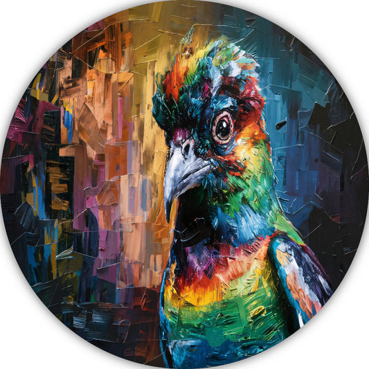 Explosie van Kleur in Abstracte Vogel aluminium muurcirkel