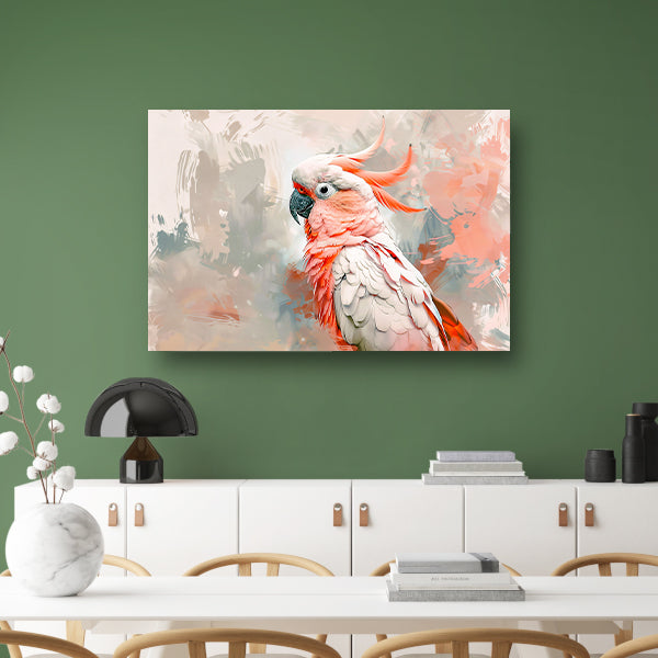 Surrealistische kleurrijke papegaai op abstracte achtergrond canvas