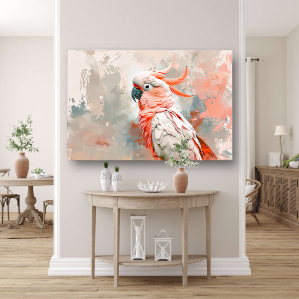 Surrealistische kleurrijke papegaai op abstracte achtergrond canvas