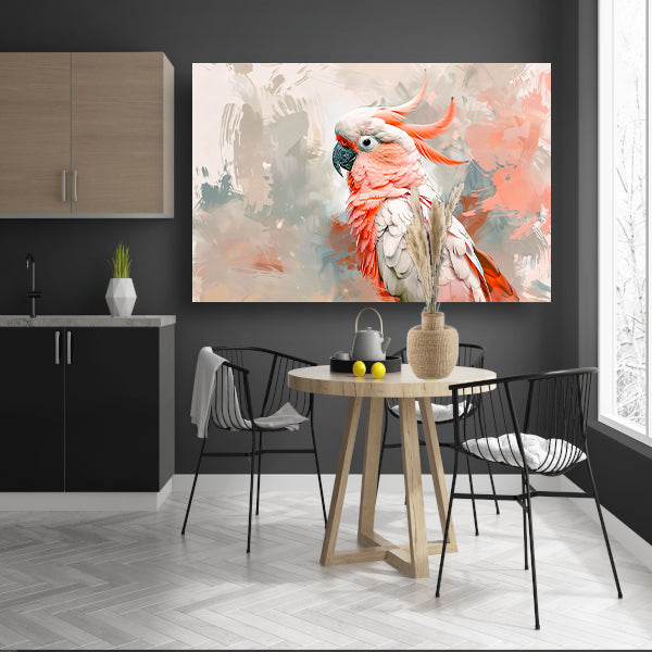 Surrealistische kleurrijke papegaai op abstracte achtergrond canvas