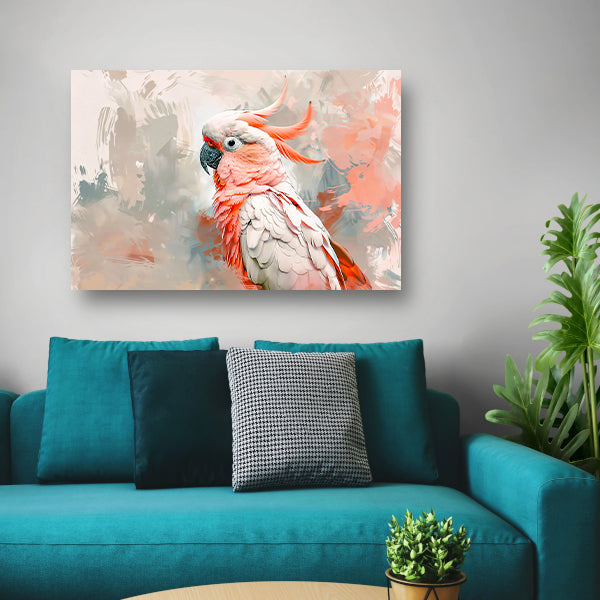 Surrealistische kleurrijke papegaai op abstracte achtergrond canvas