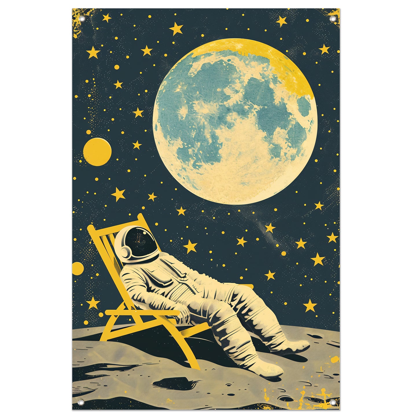 Ontspannen astronaut onder een volle maan tuinposter