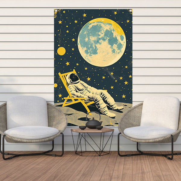 Ontspannen astronaut onder een volle maan tuinposter