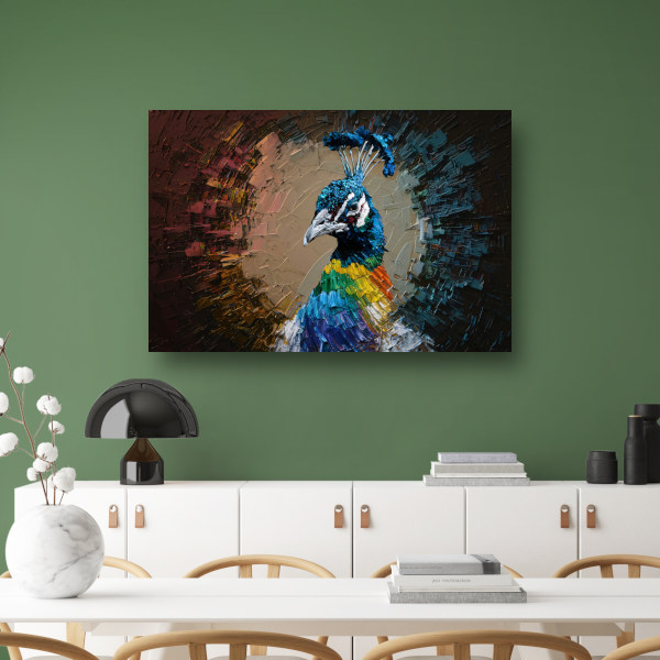 Dynamische kleurrijke pauw in abstracte stijl acrylglas
