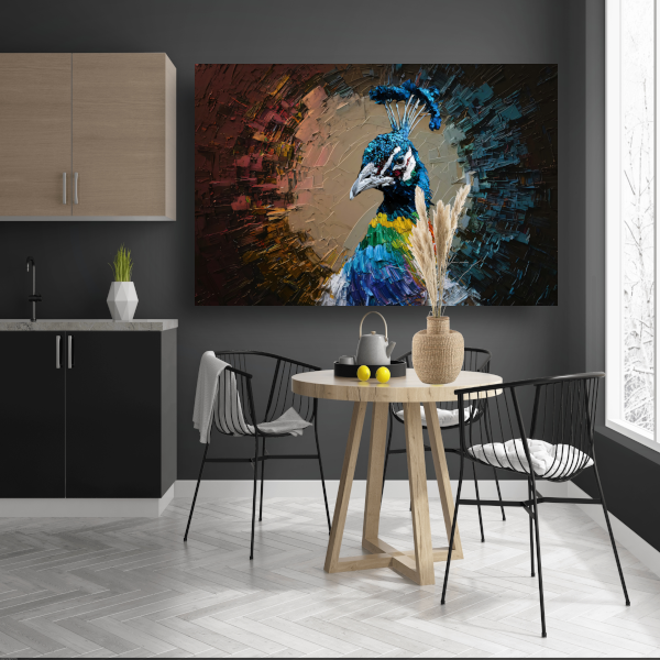 Dynamische kleurrijke pauw in abstracte stijl acrylglas