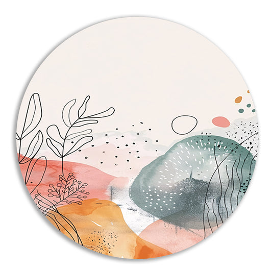 Moderne abstracte kunst met aquarel en lijntekeningen aluminium muurcirkel