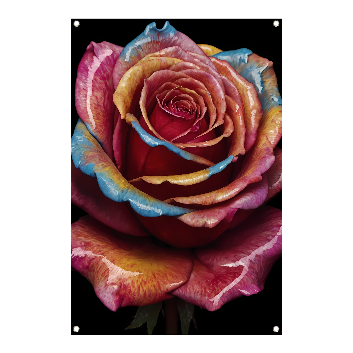 Abstracte explosie van kleurrijke rozenpracht tuinposter