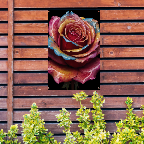 Abstracte explosie van kleurrijke rozenpracht tuinposter
