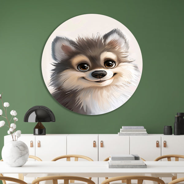 Pop Art Puppy Portret aluminium muurcirkel