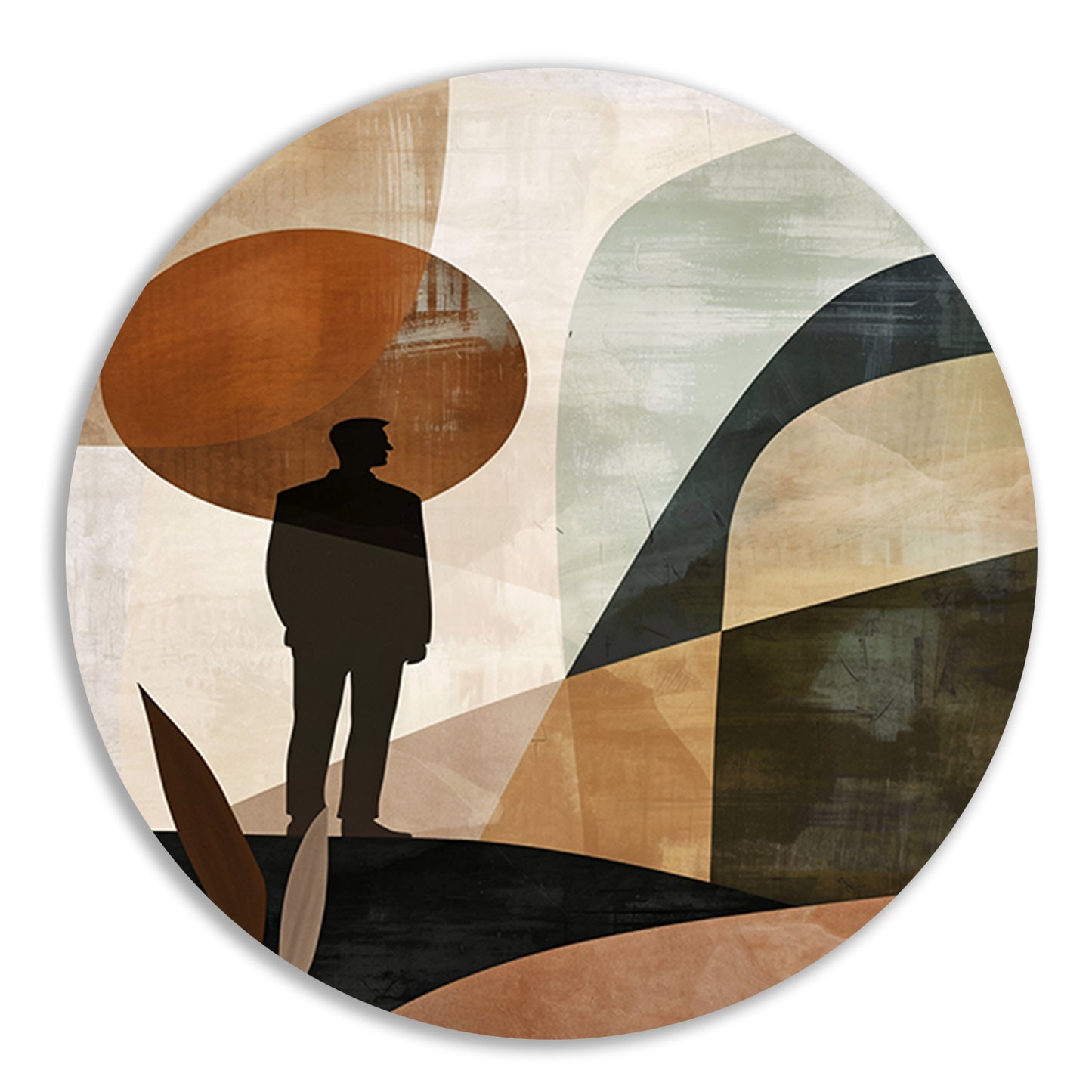 Gestileerde man tegen geometrische pastel achtergrond aluminium muurcirkel