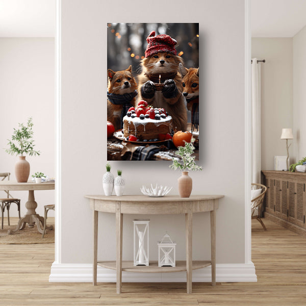 Vos Viert Verjaardag in Winterbos canvas
