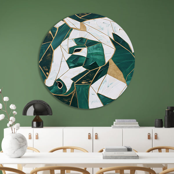Abstract groen-gouden paardenschilderij forex muurcirkel