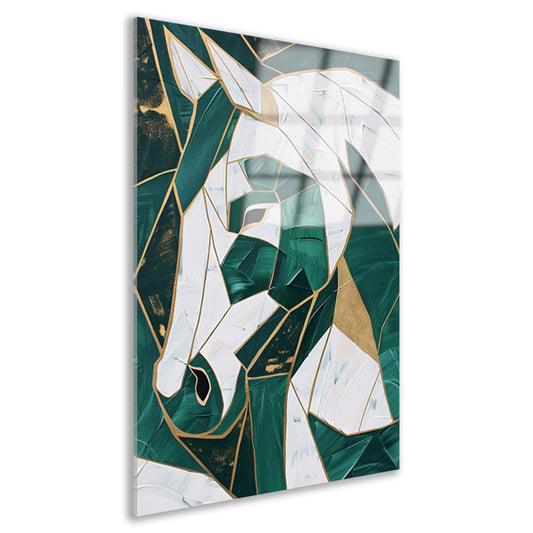 Abstract groen-gouden paardenschilderij op canvas acrylglas