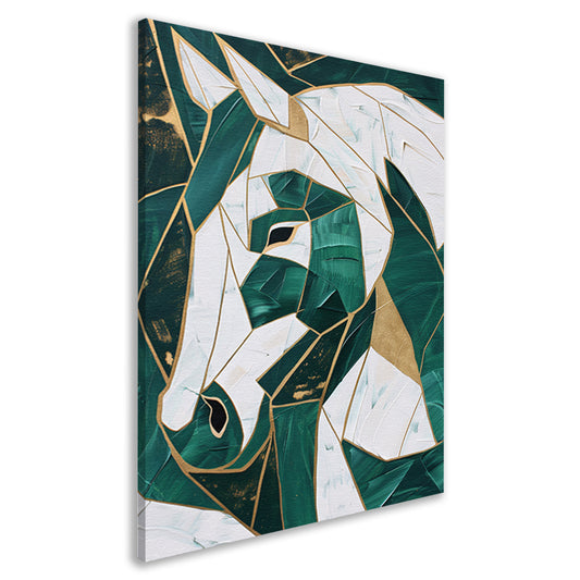 Abstract groen-gouden paardenschilderij op canvas canvas