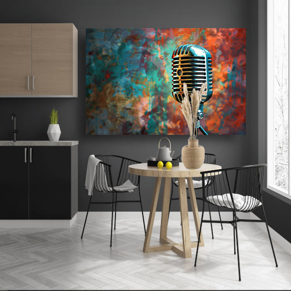 Retro microfoon met abstracte kleurenspatten poster