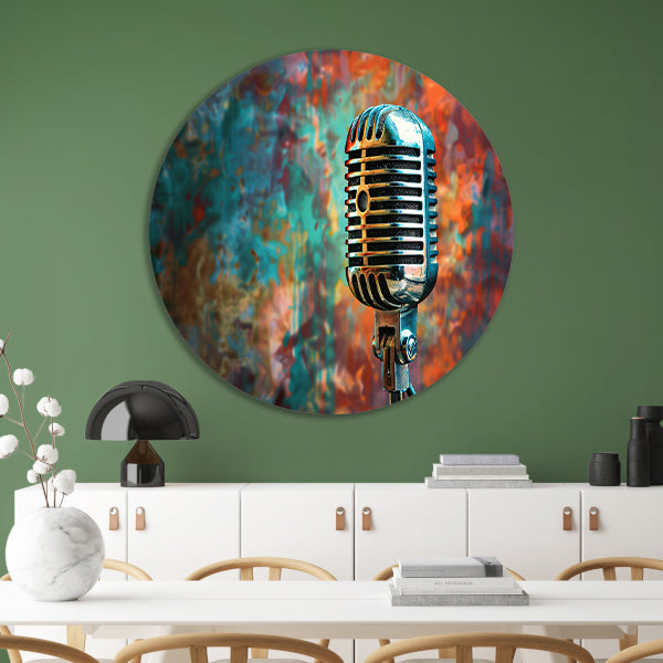 Retro microfoon met abstracte kleurenspatten forex muurcirkel