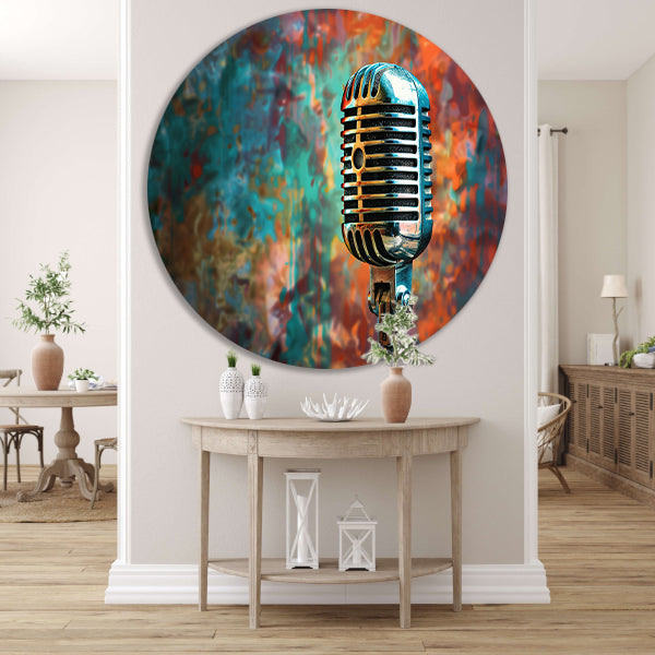 Retro microfoon met abstracte kleurenspatten forex muurcirkel