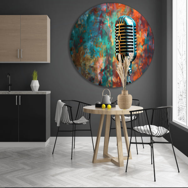 Retro microfoon met abstracte kleurenspatten forex muurcirkel