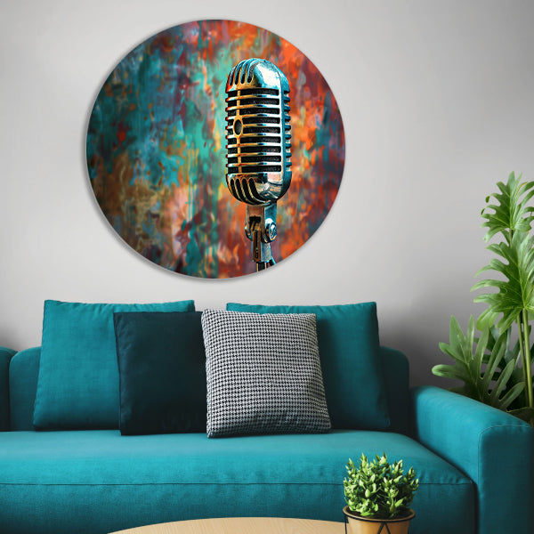 Retro microfoon met abstracte kleurenspatten forex muurcirkel