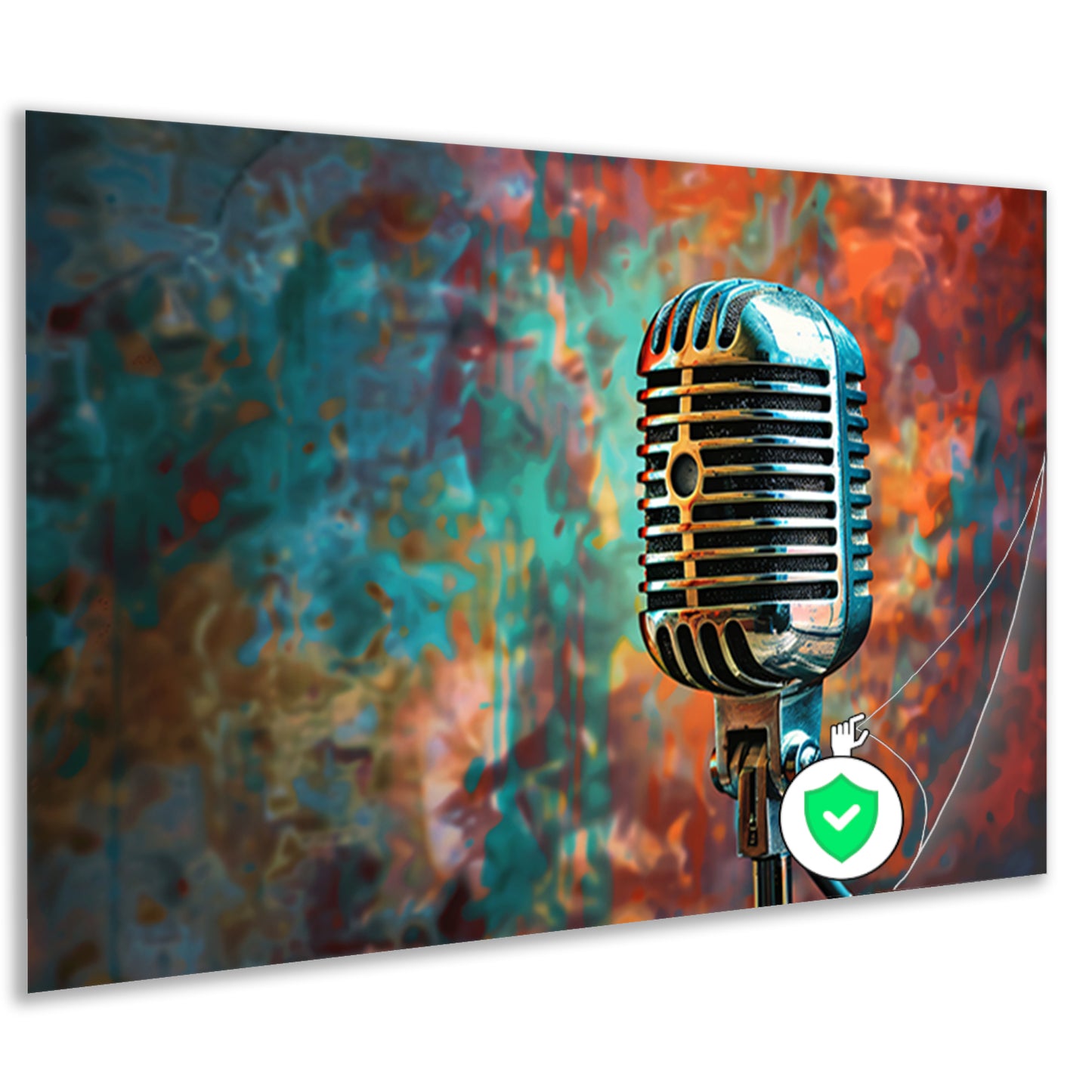 Retro microfoon met abstracte kleurenspatten poster