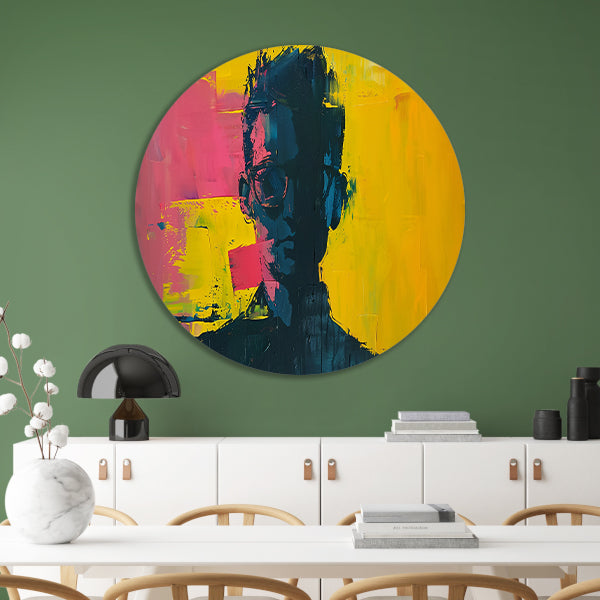 Abstract portret van een man aluminium muurcirkel