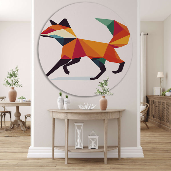Geometrische vos in kleurrijke vlakken schilderij forex muurcirkel
